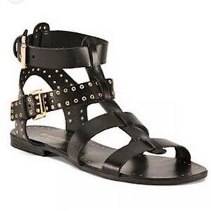 Barbara Barbieri Gladiator Black Leather and Gold Sandals Size 8